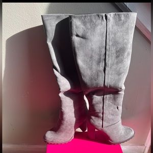 Grey knee high boots